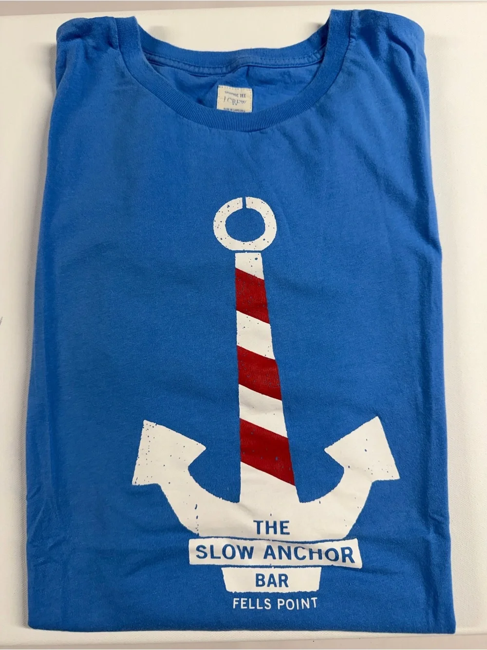 J. Crew Blue Short-Sleeve Tee with White Anchor and Red Stripe